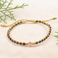 Gold-accented garnet and recycled glass beaded macrame pendant bracelet, 'Be Passionate' ' - Gold-Accented Garnet Recycled Glass Macrame Pendant Bracelet