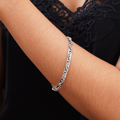 Sterling silver bangle bracelet, 'Ocean Waves' - Sterling silver bangle bracelet