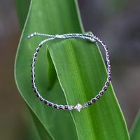 Garnet and recycled glass beaded macrame pendant bracelet, 'Be Peaceful' - Eco-Friendly Garnet Recycled Glass Macrame Pendant Bracelet