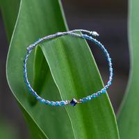 Apatite and recycled glass beaded macrame pendant bracelet, 'Be Mindful' - Eco-Friendly Apatite Bracelet with Recycled Glass Pendant
