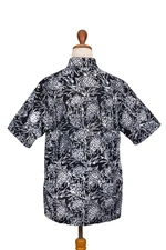 Men's batik cotton shirt, 'Black Pineapple Garden' - Men's Batik Cotton Shirt with Hand-Stamped Pineapple Motifs
