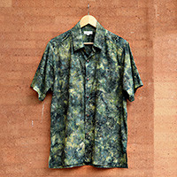 Men's batik cotton shirt, 'Fireworks' - Men's Batik Cotton Shirt with Abstract Fireworks Patterns
