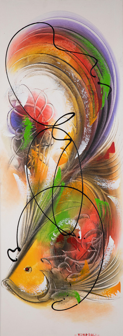 'The Flow of Prosperity' - Modern Acrylic Painting of Abstract Koi Fish from Indonesia