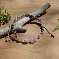Gold-accented rose quartz and rainbow moonstone macrame pendant bracelet, 'Pink Candy' - Gold-Accented Rose Quartz Rainbow Moonstone Macrame Bracelet