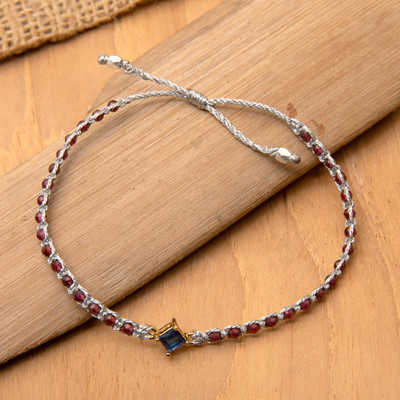 Gold-accented garnet pendant bracelet, 'Be Seductive' - Gold-Accented Natural Garnet Pendant Bracelet Made in Bali