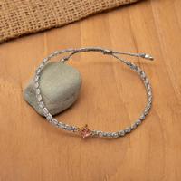 Gold-accented aquamarine pendant bracelet, 'Heavenly Sweet' - Pink and Grey Aquamarine Beaded Pendant Bracelet from Bali