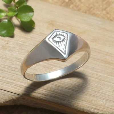 Sterling silver signet ring, 'New Pyramid' - High-Polished Pyramid-Shaped Sterling Silver Signet Ring