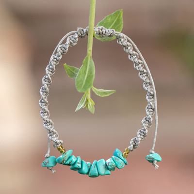 Gold-accented reconstituted turquoise macrame pendant bracelet, 'Blue Candy' - 18k Gold-Accented Reconstituted Turquoise Macrame Bracelet
