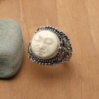 Sterling silver domed ring, 'The Dragonfly Moon' - Artisan-Made Dragonfly-Themed Sterling Silver Domed Ring