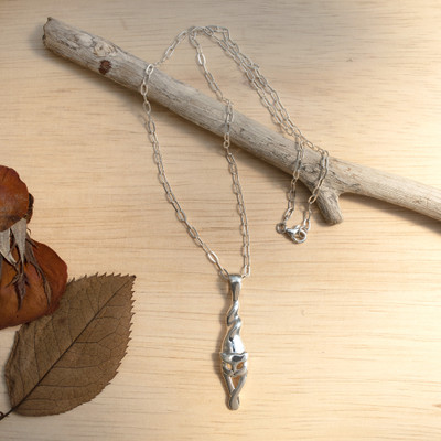 Sterling silver pendant necklace, 'Leaping Kitty' - Whimsical Leaping Cat-Themed Silver Pendant Necklace