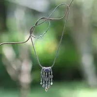Multi-gemstone pendant necklace, 'Butterfly Wing' - Folk Art 4-Carat Multi-Gemstone Butterfly Pendant Necklace