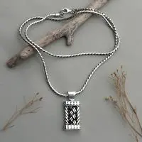 Men's sterling silver pendant necklace, 'Weaving Love' - Oxidized and Polished Sterling Silver Men's Pendant Necklace
