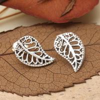 Sterling silver button earrings, 'Leaves of Wonder' - Leaf-Themed Openwork Sterling Silver Button Earrings