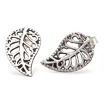 Sterling silver button earrings, 'Leaves of Wonder' - Leaf-Themed Openwork Sterling Silver Button Earrings