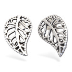 Sterling silver button earrings, 'Leaves of Wonder' - Leaf-Themed Openwork Sterling Silver Button Earrings