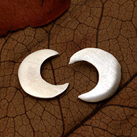 Sterling silver button earrings, 'Captivating Crescent' - Crescent Moon-Themed Minimalist Matte Silver Button Earrings