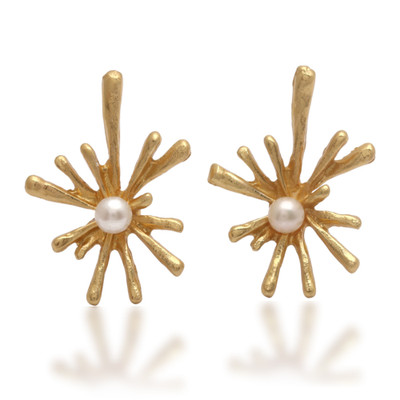 Gold-plated cultured pearl drop earrings, 'Pearly Splash' - 18k Gold-Plated Drop-Themed Cultured Pearl Drop Earrings