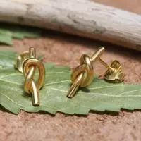 Gold-plated button earrings, 'Knot & Gold' - Modern-Trend 18k Gold-Plated Brass Knot Button Earrings