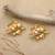 Gold-plated cultured pearl button earrings, 'Marine Foliage' - Leafy 18k Gold-Plated White Cultured Pearl Button Earrings (image 2) thumbail