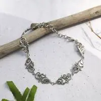 Sterling silver link bracelet, 'Blooms by Baroque' - Baroque-Inspired Sterling Silver Link Bracelet from Bali