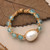 Cultured pearl and blue topaz beaded cocktail ring, 'Morning Ocean' - Blue Topaz Beaded Cocktail Ring with White Cultured Pearl (image 2) thumbail