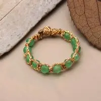 Aventurine beaded band ring, 'Stunning Green' - Handmade Boho Chic Aventurine Beaded Band Ring from Bali