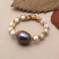 Cultured pearl and howlite beaded cocktail ring, 'Midnight Ocean' - Cultured Pearl and Howlite Beaded Cocktail Ring from Bali