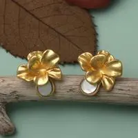 Gold-accented button earrings, 'Jasmine Reflection' - Polished 18k Gold-Accented Brass Jasmine Button Earrings