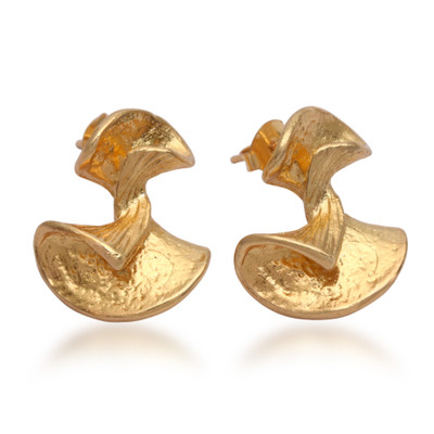 Gold-plated button earrings, 'Versatile & Victorious' - Whimsical 18k Gold-Plated Button Earrings Crafted in Bali