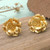 Gold-plated button earrings, 'Victory of Hibiscus' - Balinese Hibiscus-Shaped 18k Gold-Plated Button Earrings (image 2) thumbail