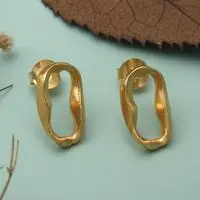 Gold-plated button earrings, 'Lake & Luxury' - Avant-Garde Lake-Shaped 18k Gold-Plated Button Earrings
