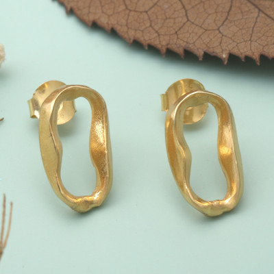 Gold-plated button earrings, 'Lake & Luxury' - Avant-Garde Lake-Shaped 18k Gold-Plated Button Earrings