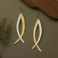 Gold-plated brass and sterling silver dangle earrings, 'Divergent Roads' - Modern Textured Gold-Plated Brass and Silver Dangle Earrings