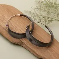 Copper hoop earrings, 'Dark Hula Hoop' - Copper Hoop Earrings with Darkened and Hammered Finishes