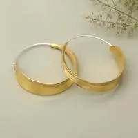 Gold-plated hoop earrings, 'Sunlit Hula Hoop' - Modern Hammered 22k Gold-Plated Brass Hoop Earrings