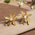 Gold-plated cultured pearl button earrings, 'Oceanic Blooms' - 18k Gold-Plated White Cultured Pearl Floral Button Earrings (image 2c) thumbail