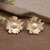 Gold-plated cultured pearl button earrings, 'Pearly Nature' - Whimsical Mushroom-Inspired Cultured Pearl Button Earrings (image 2c) thumbail