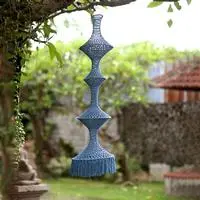 Cotton macrame decorative accent, 'Bohemian Blue' - Cotton Macrame Indoor Decorative Accent Hanging Lamp in Blue