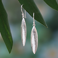Sterling silver dangle earrings, 'Ethereal Wilderness' - Leaf-Shaped Brushed-Satin Sterling Silver Dangle Earrings