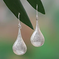 Sterling silver dangle earrings, 'Light by Heaven' - Avant-Garde Brushed-Satin Sterling Silver Dangle Earrings