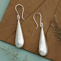 Sterling silver dangle earrings, 'Angel Wishes' - Drop-Shaped Brushed-Satin Sterling Silver Dangle Earrings