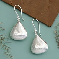 Sterling silver dangle earrings, 'New Dew' - Sterling Silver Dangle Earrings in a Brushed-Satin Finish