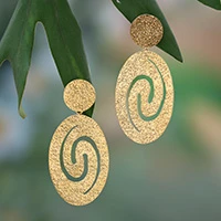 Gold-plated dangle earrings, 'Spiral of Success' - Textured 18k Gold-Plated Spiral Dangle Earrings Made in Bali