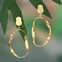Gold-plated dangle earrings, 'Twisted Nimbus' - Artisan-Made High-Polished 18k Gold-Plated Dangle Earrings