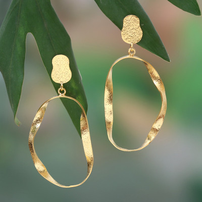 Gold-plated dangle earrings, 'Twisted Nimbus' - Artisan-Made High-Polished 18k Gold-Plated Dangle Earrings