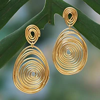 Gold-plated dangle earrings, 'Currents of Victory' - Modern High-Polished 18k Gold-Plated Spiral Dangle Earrings