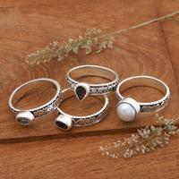 Multi-gemstone stacking solitaire rings, 'Together Forever' (set of 4) - Set of 4 Multi-Gemstone Silver Stacking Solitaire Rings