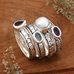 Multi-gemstone stacking solitaire rings, 'Together Forever' (set of 4) - Set of 4 Multi-Gemstone Silver Stacking Solitaire Rings