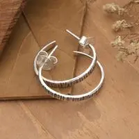Sterling silver half-hoop earrings, 'Vestiges of Magic' - Oxidized and Polished Sterling Silver Half-Hoop Earrings