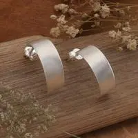 Sterling silver half-hoop earrings, 'Future Way' - Modern Matte Sterling Silver Half-Hoop Earrings from Bali